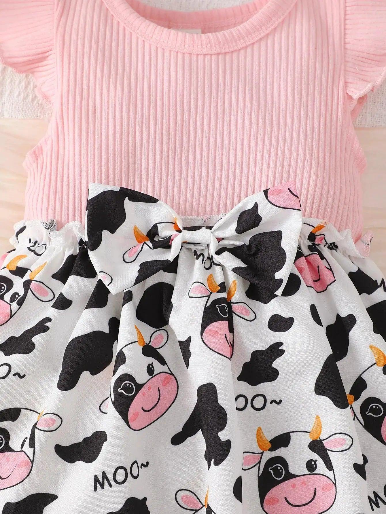  Cute Cartoon Cow Baby Girl Dress Set Skin Friendly -  ToylandEU™