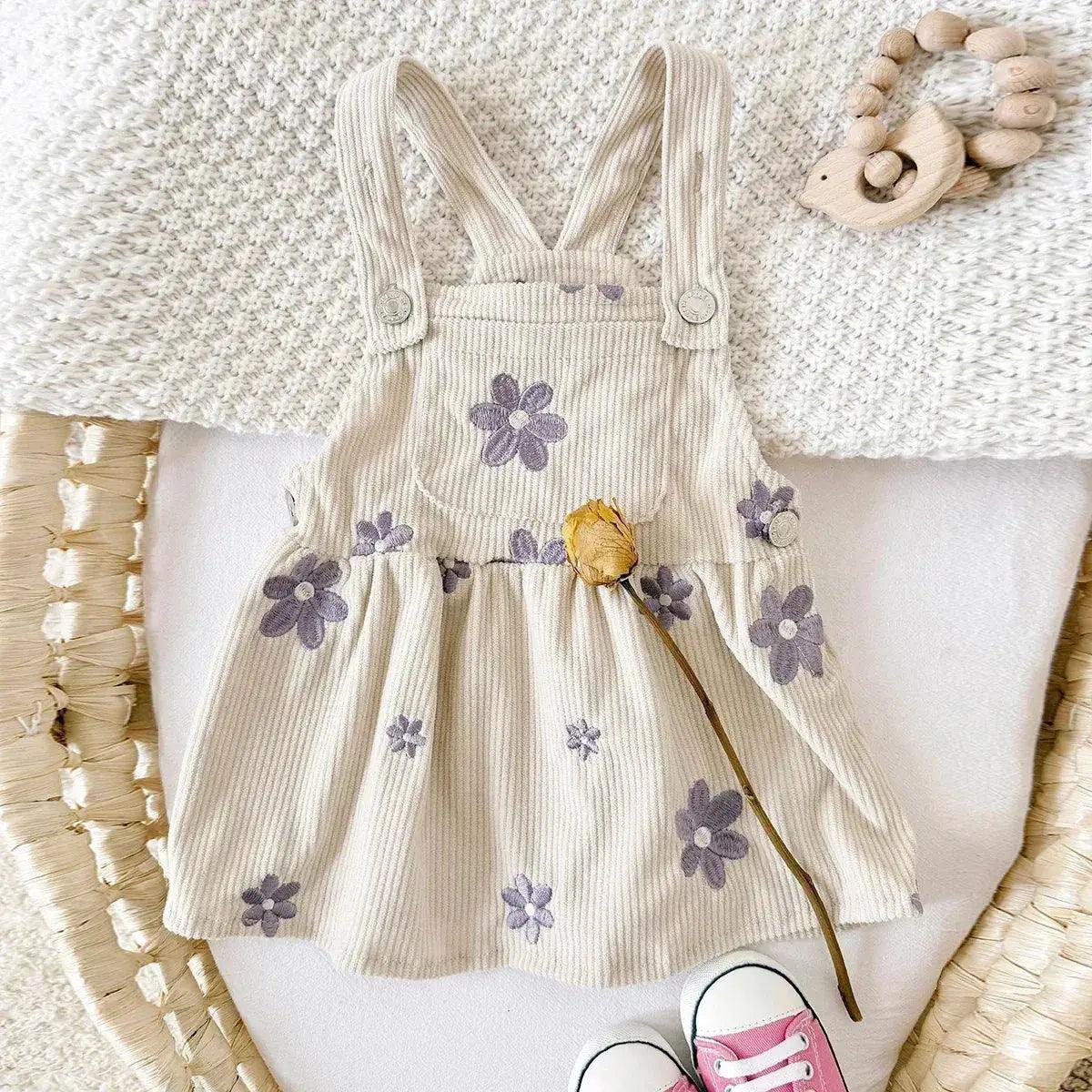  Girls Denim Dress With Floral Embroidery And Straps -  ToylandEU™