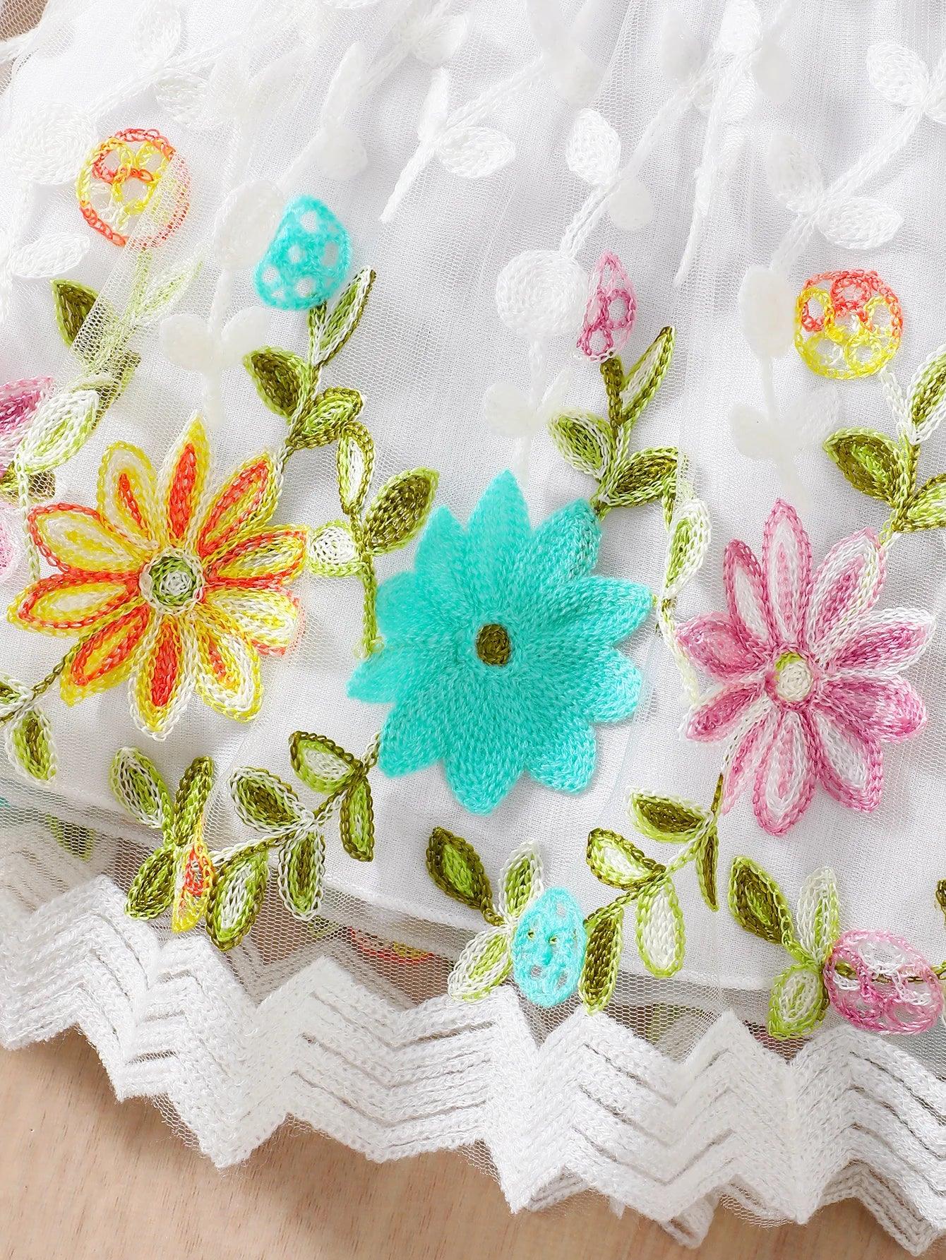 Baby Girl Dress With 3D Embroidered Flowers Knit Texture - ToylandEU