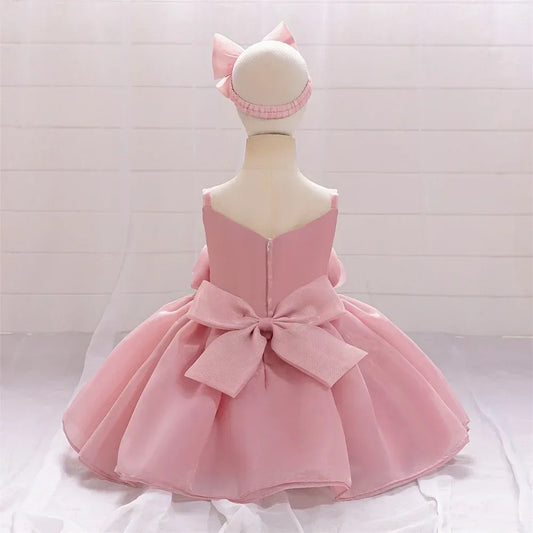 Baby Girl Dress With Big Flower Pink Birthday Baptism - ToylandEU