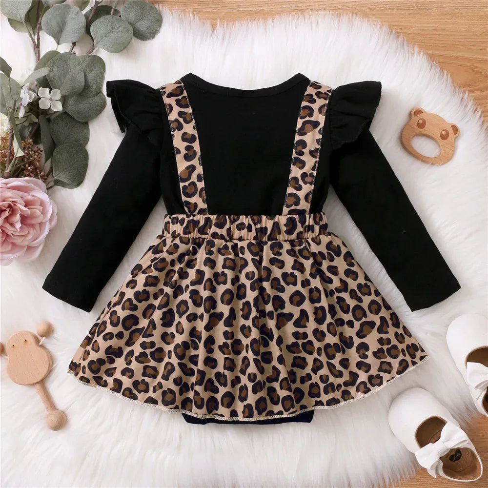 Baby Girl Leopard Print Dress With Bow Long Sleeve - ToylandEU
