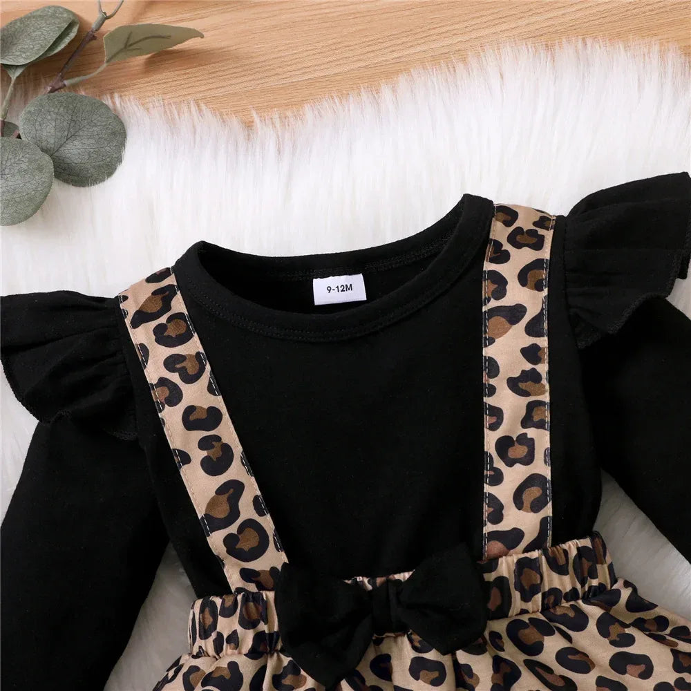 Baby Girl Leopard Print Dress With Bow Long Sleeve - ToylandEU