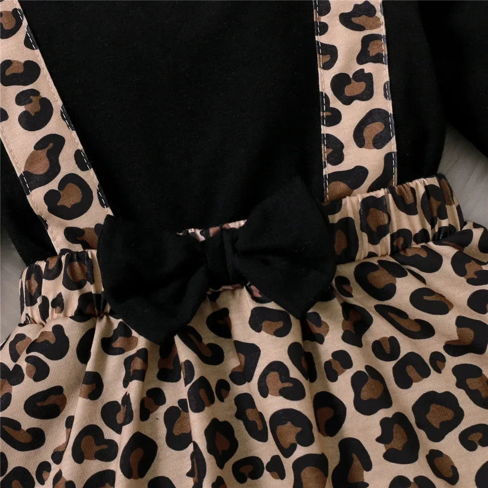 Baby Girl Leopard Print Dress With Bow Long Sleeve - ToylandEU