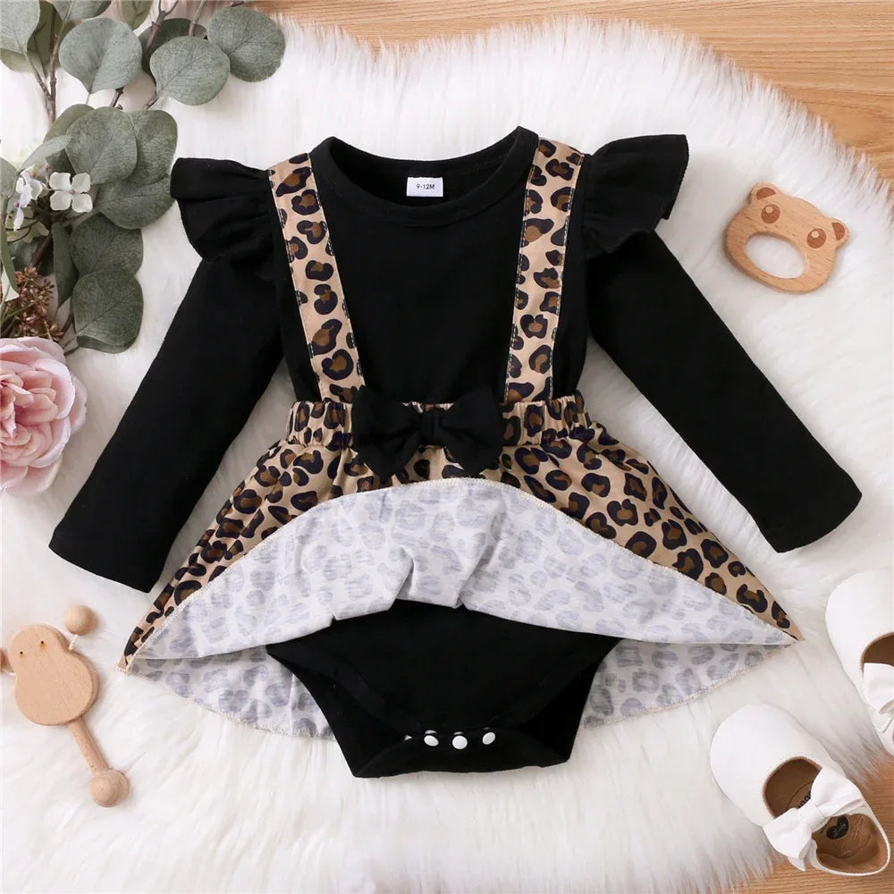 Baby Girl Leopard Print Dress With Bow Long Sleeve - ToylandEU
