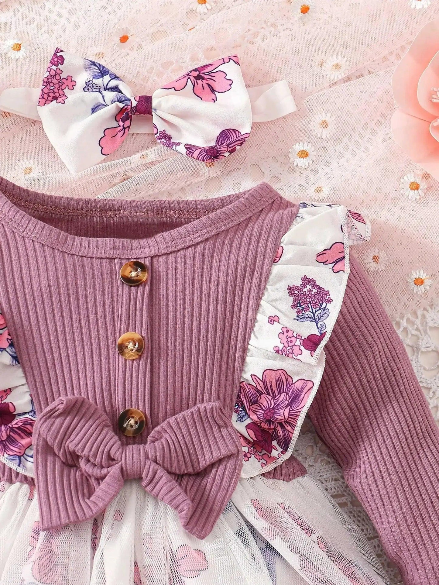  Baby Girl Long Sleeve Dress Purple Printed Soft Cotton -  ToylandEU™