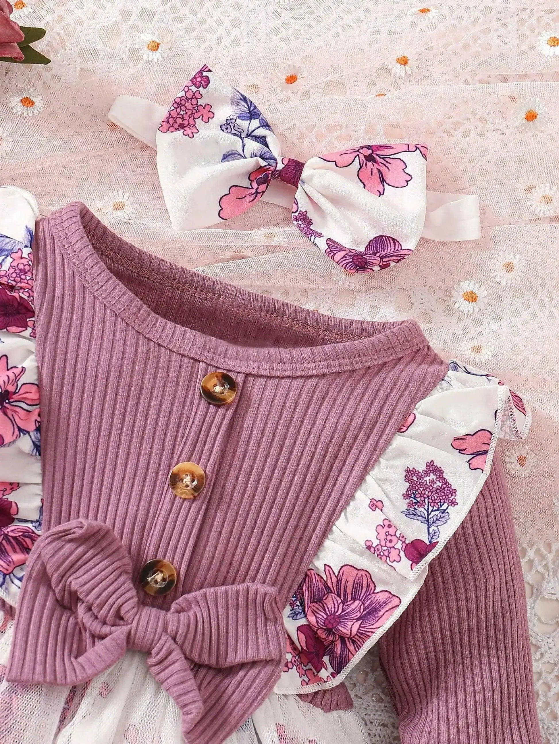  Baby Girl Long Sleeve Dress Purple Printed Soft Cotton -  ToylandEU™