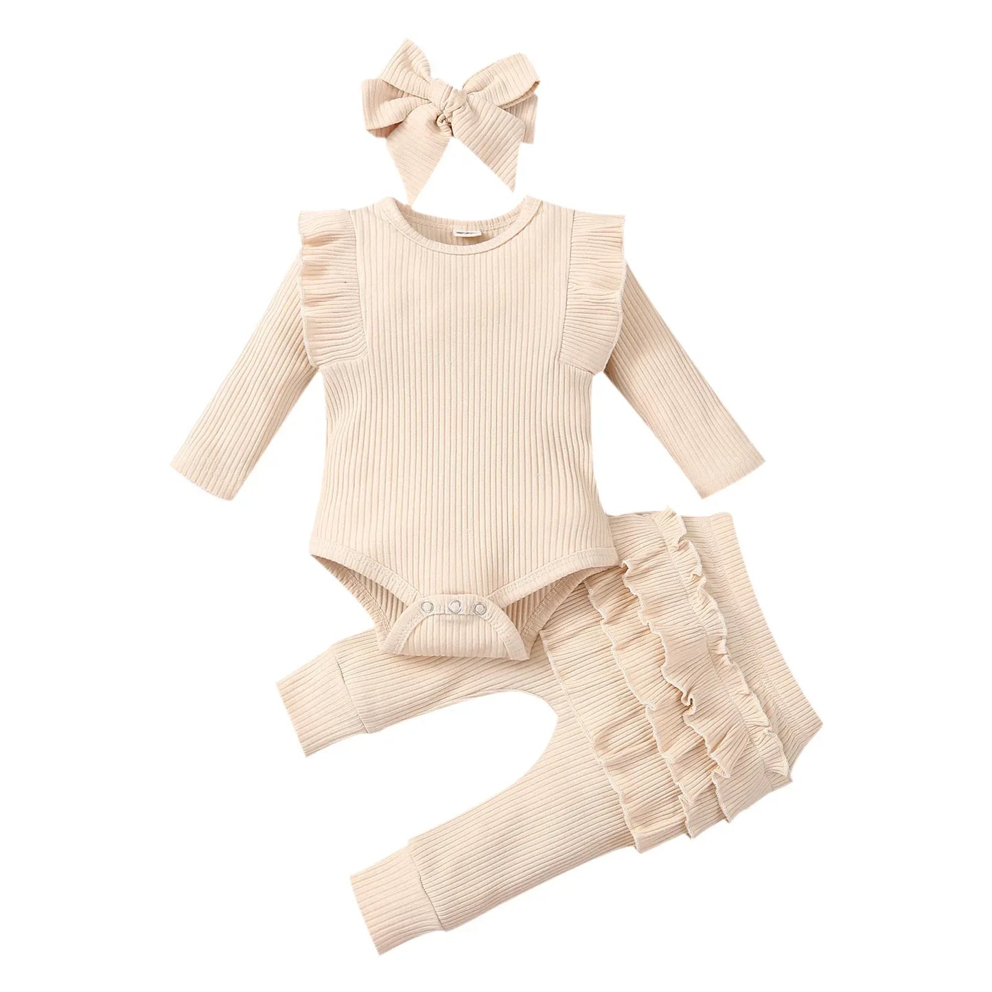 Baby Girl Outfit Set Soft Cotton Bodysuit Pants Headband Lace - ToylandEU