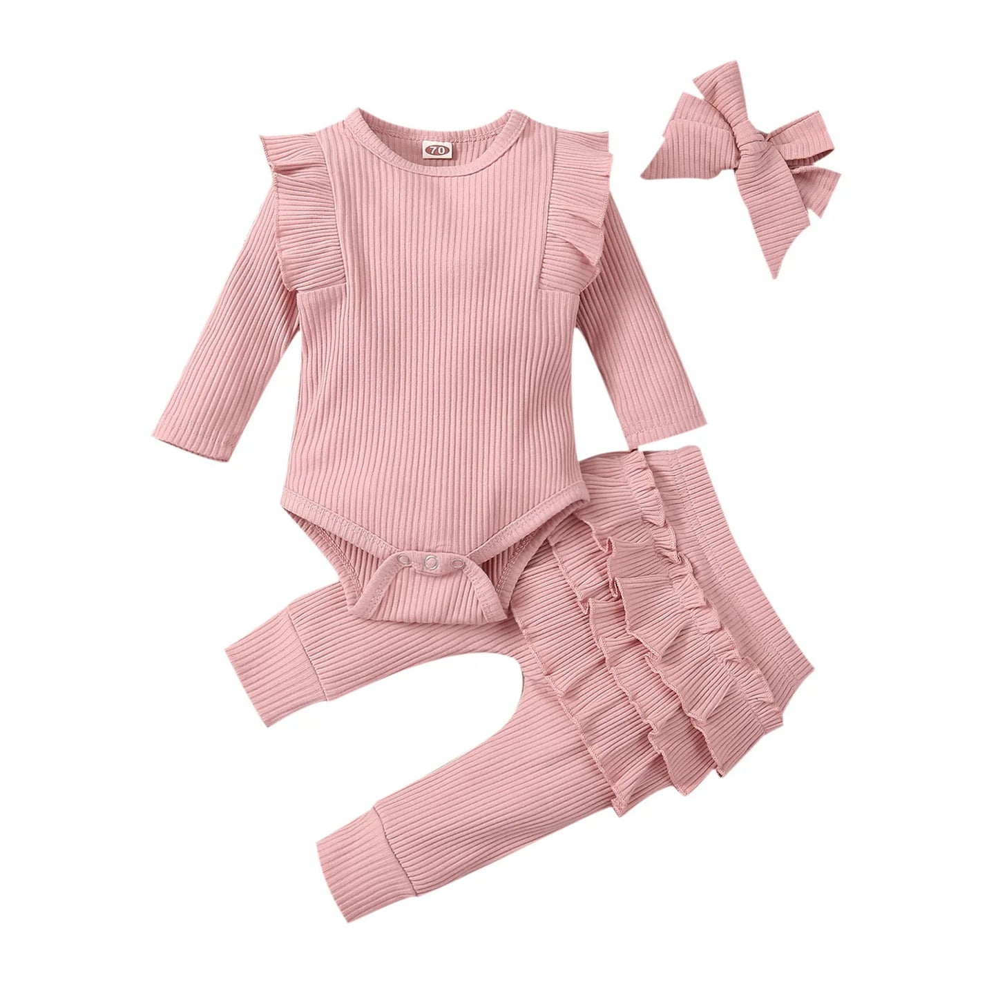 Baby Girl Outfit Set Soft Cotton Bodysuit Pants Headband Lace - ToylandEU