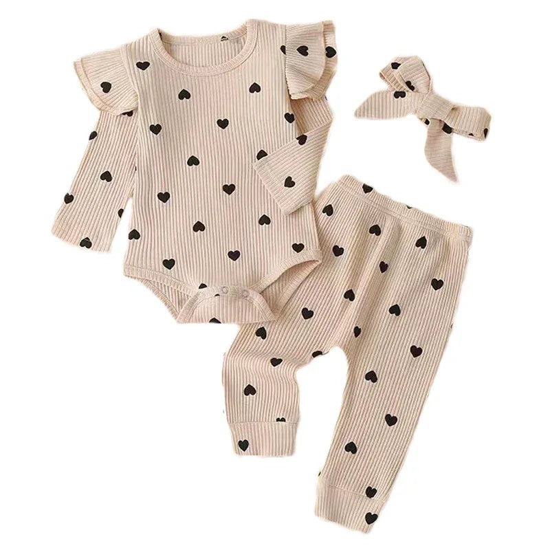 Baby Girl Outfit Set Soft Cotton Bodysuit Pants Headband Lace - ToylandEU