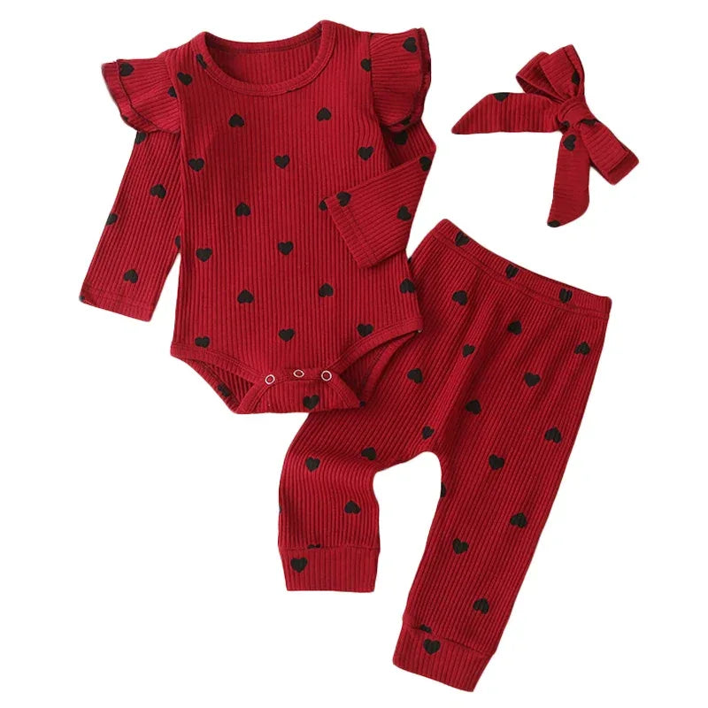 Baby Girl Outfit Set Soft Cotton Bodysuit Pants Headband Lace - ToylandEU