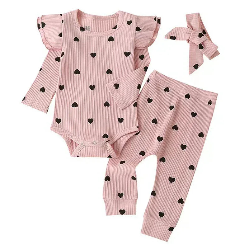 Baby Girl Outfit Set Soft Cotton Bodysuit Pants Headband Lace - ToylandEU