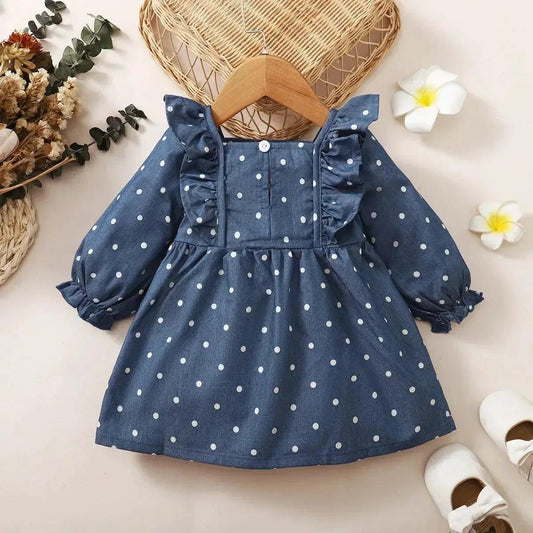  Baby Girl Polka Dot Dress Long Sleeve Ruched Edges -  ToylandEU™