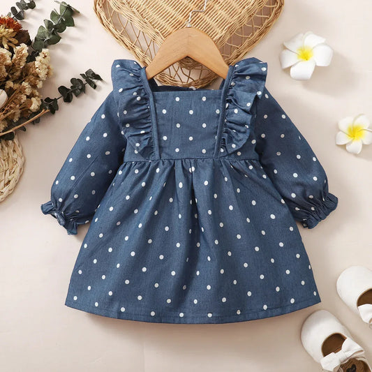 Baby Girl Polka Dot Long Sleeve Dress With Ruched Edges - ToylandEU