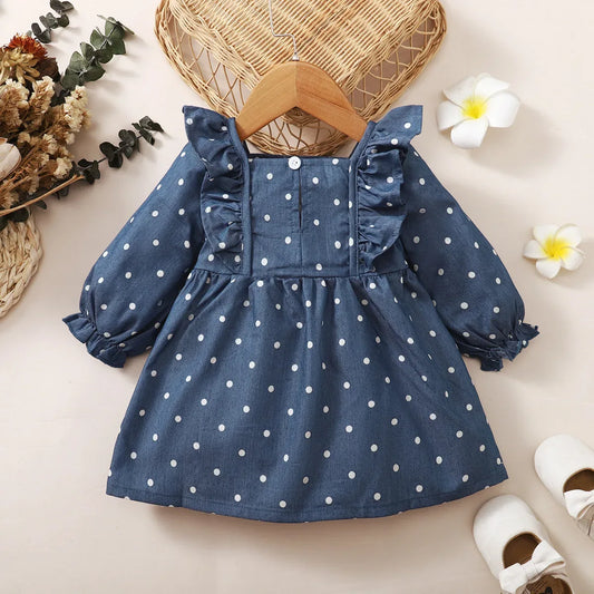 Baby Girl Polka Dot Long Sleeve Dress With Ruched Edges - ToylandEU