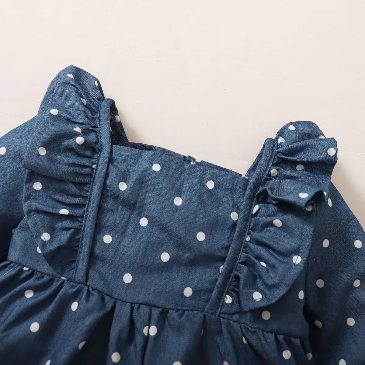 Baby Girl Polka Dot Long Sleeve Dress With Ruched Edges - ToylandEU