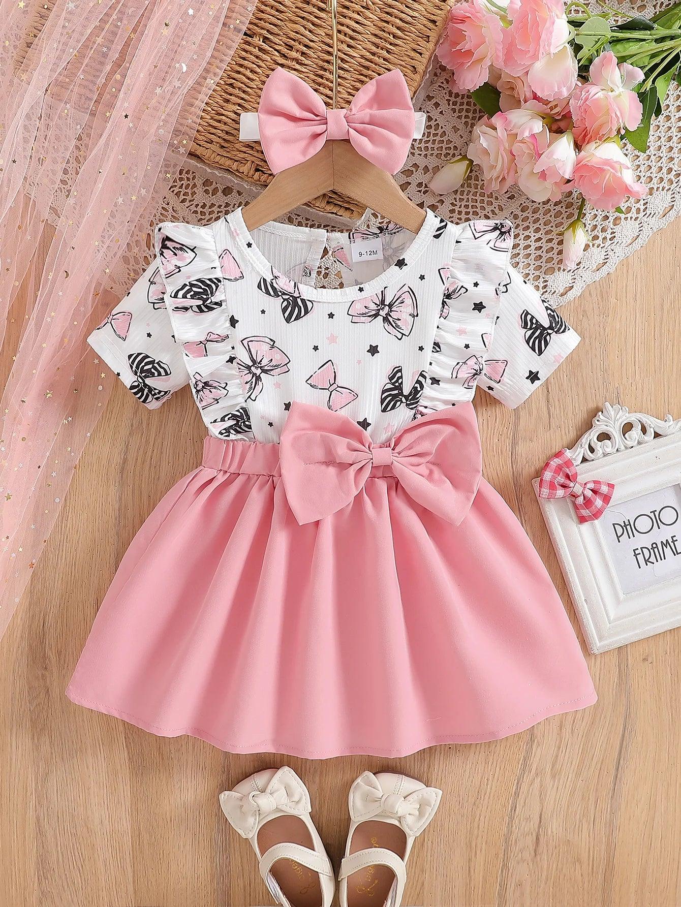Baby Girl Summer Dress And Headband Set With Bow Pattern - ToylandEU