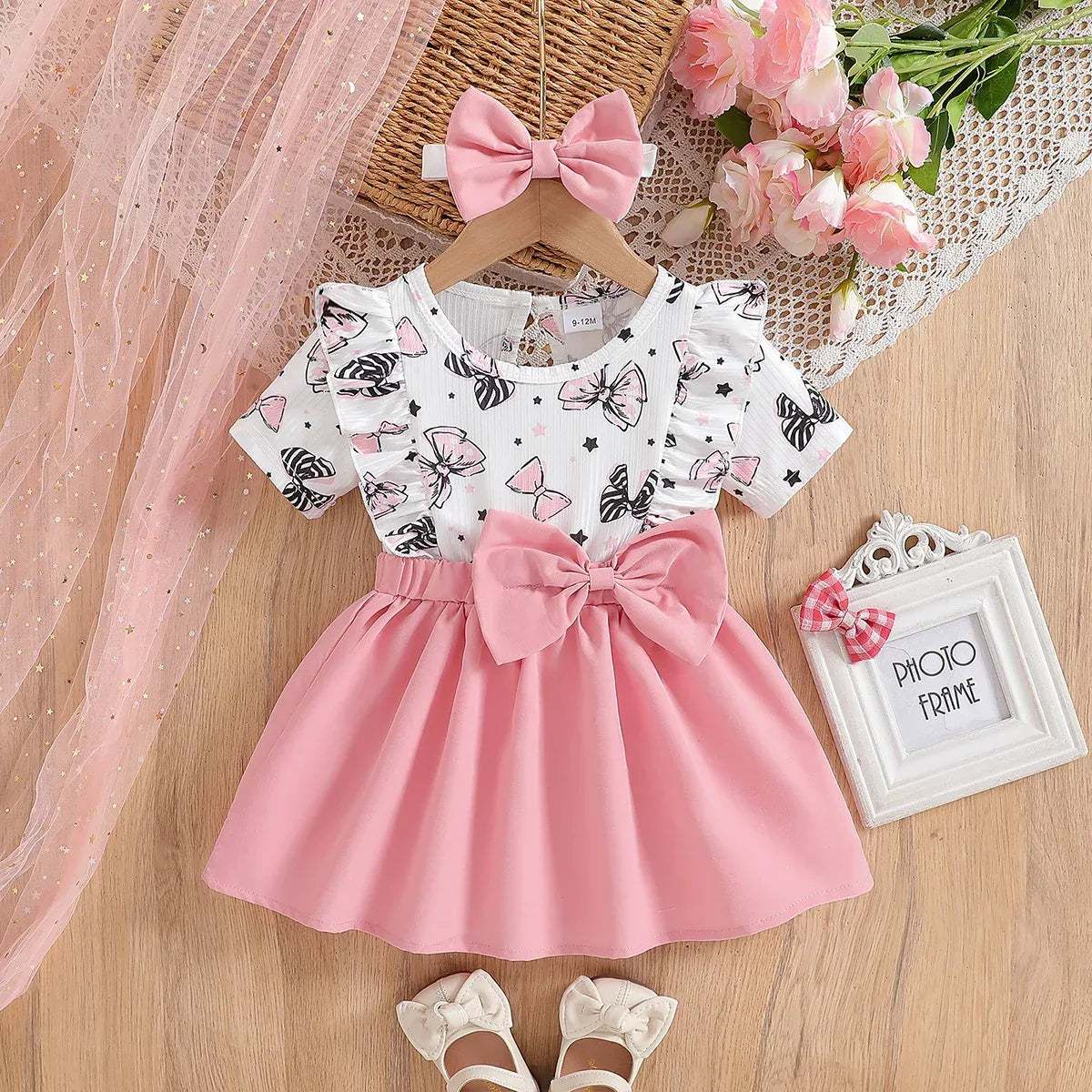 Baby Girl Summer Dress And Headband Set With Bow Pattern - ToylandEU