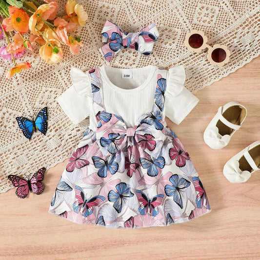  Baby Girl Summer Dress Butterfly Print Headband -  ToylandEU™