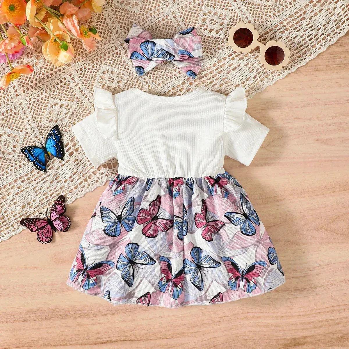  Baby Girl Summer Dress Butterfly Print Headband -  ToylandEU™
