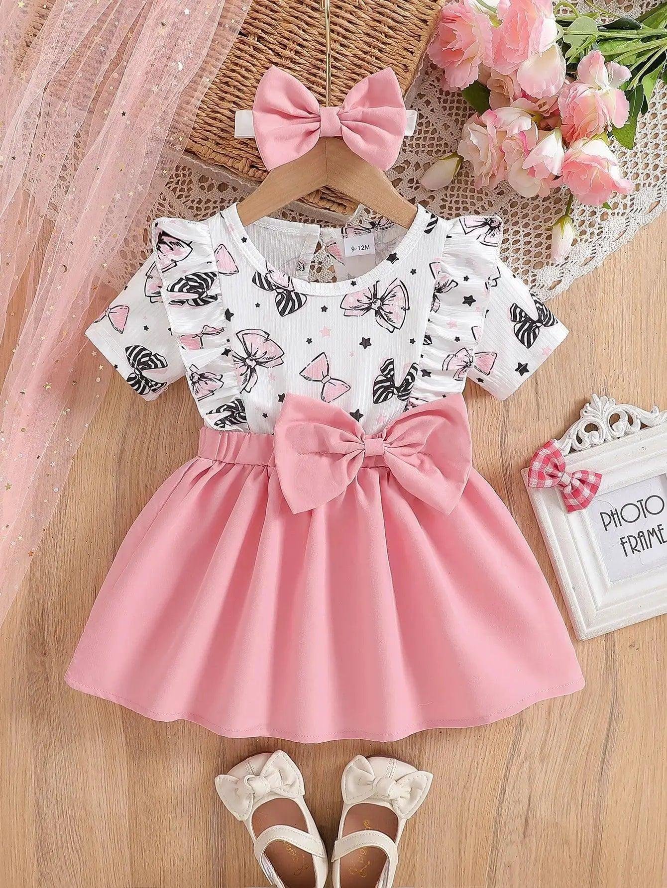 Baby Girl Summer Dress Headband Set Soft Knit Polyester -  ToylandEU™