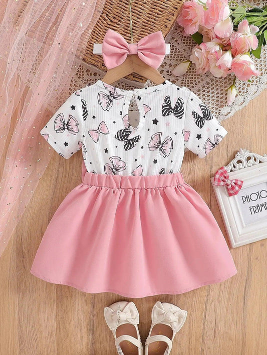  Baby Girl Summer Dress Headband Set Soft Knit Polyester -  ToylandEU™