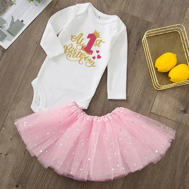 Baby Girls Birthday Outfit Sequined Tutu Romper Set - ToylandEU