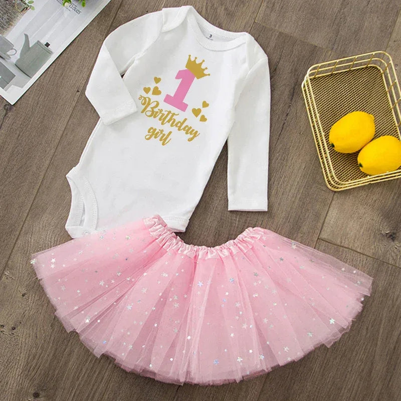 Baby Girls Birthday Outfit Sequined Tutu Romper Set - ToylandEU