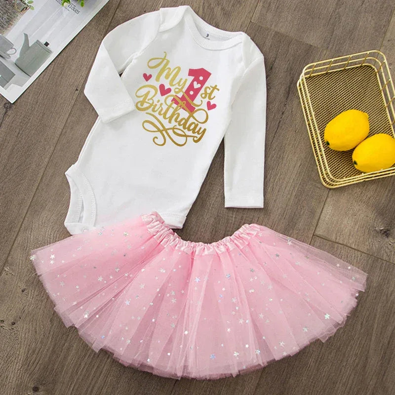 Baby Girls Birthday Outfit Sequined Tutu Romper Set - ToylandEU