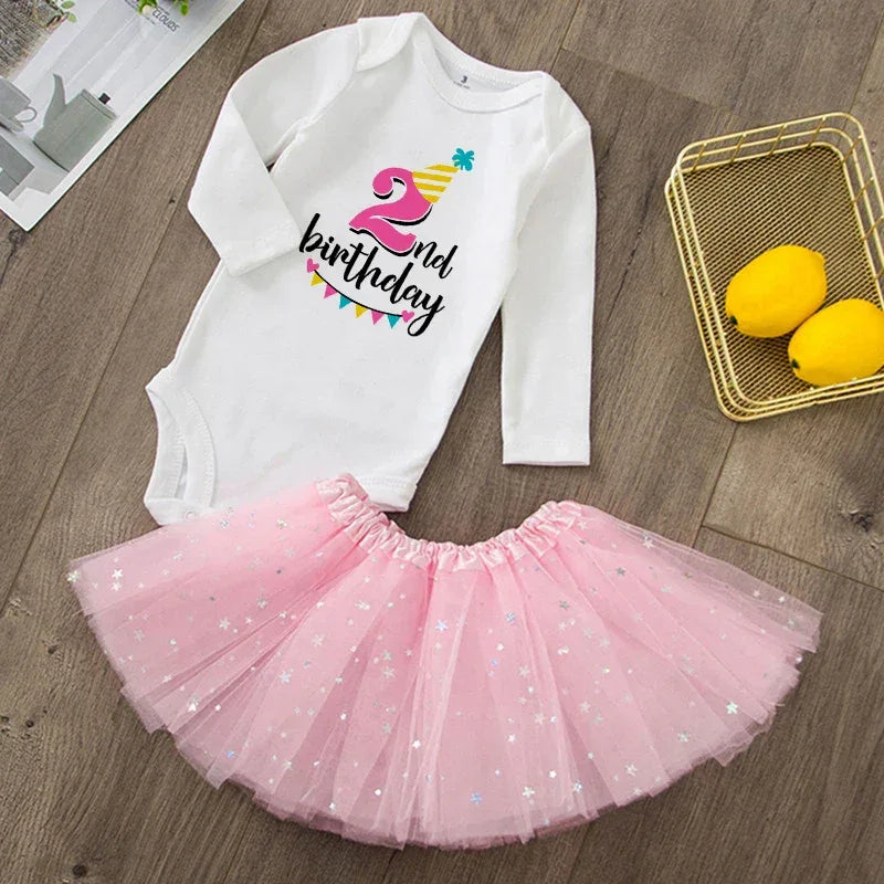 Baby Girls Birthday Outfit Sequined Tutu Romper Set - ToylandEU