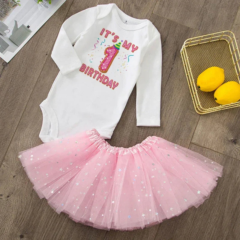 Baby Girls Birthday Outfit Sequined Tutu Romper Set - ToylandEU