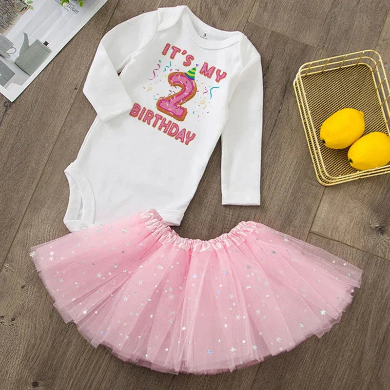 Baby Girls Birthday Outfit Sequined Tutu Romper Set - ToylandEU