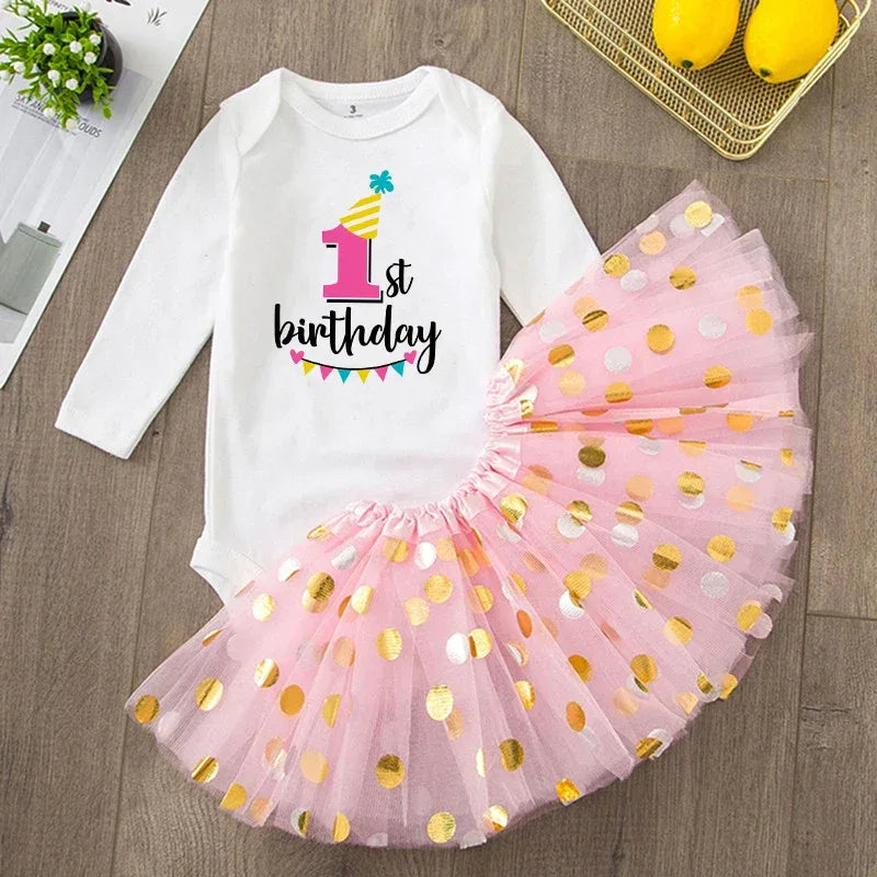 Baby Girls Birthday Outfit Sequined Tutu Romper Set - ToylandEU