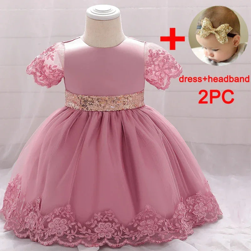 Baby Girls Dress With Sequined Bow for Baptism Birthday Wedding - ToylandEU