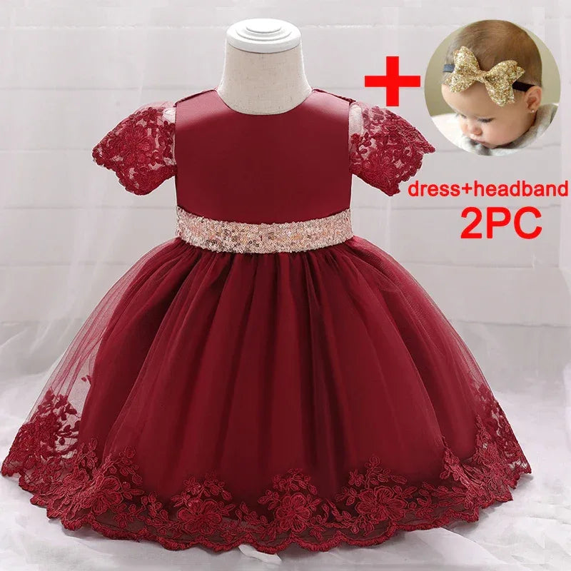 Baby Girls Dress With Sequined Bow for Baptism Birthday Wedding - ToylandEU