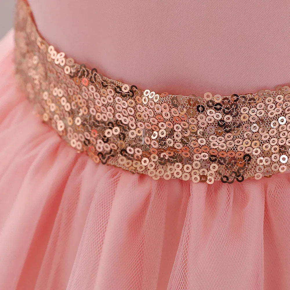 Baby Girls Dress With Sequined Bow for Baptism Birthday Wedding - ToylandEU