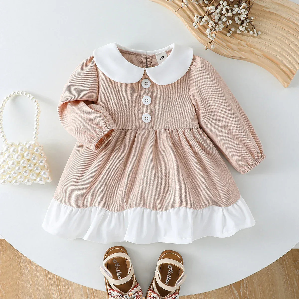 Baby Girls Peter Pan Collar Dress Long Sleeve All Seasons - ToylandEU