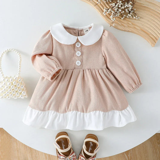 Baby Girls Peter Pan Collar Dress Long Sleeve All Seasons - ToylandEU