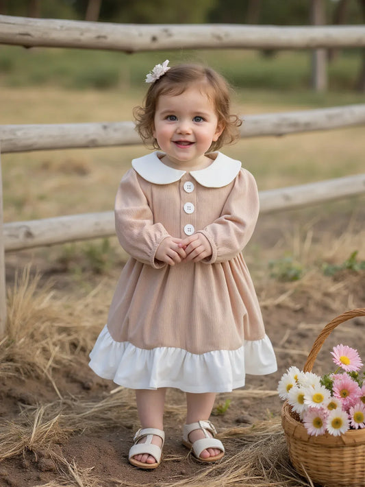 Baby Girls Peter Pan Collar Dress Long Sleeve All Seasons - ToylandEU