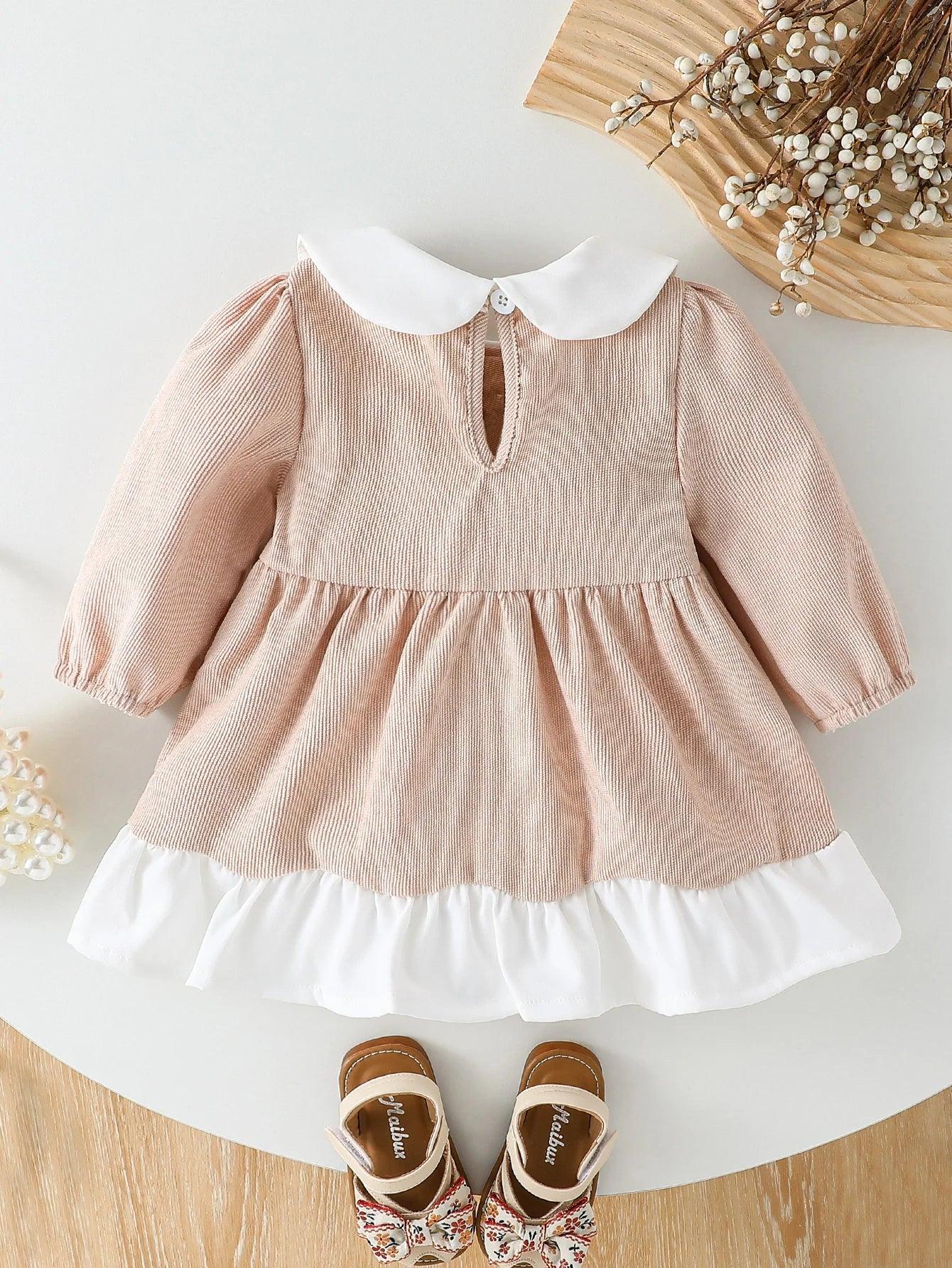 Baby Girls Peter Pan Collar Dress Long Sleeve All Seasons - ToylandEU