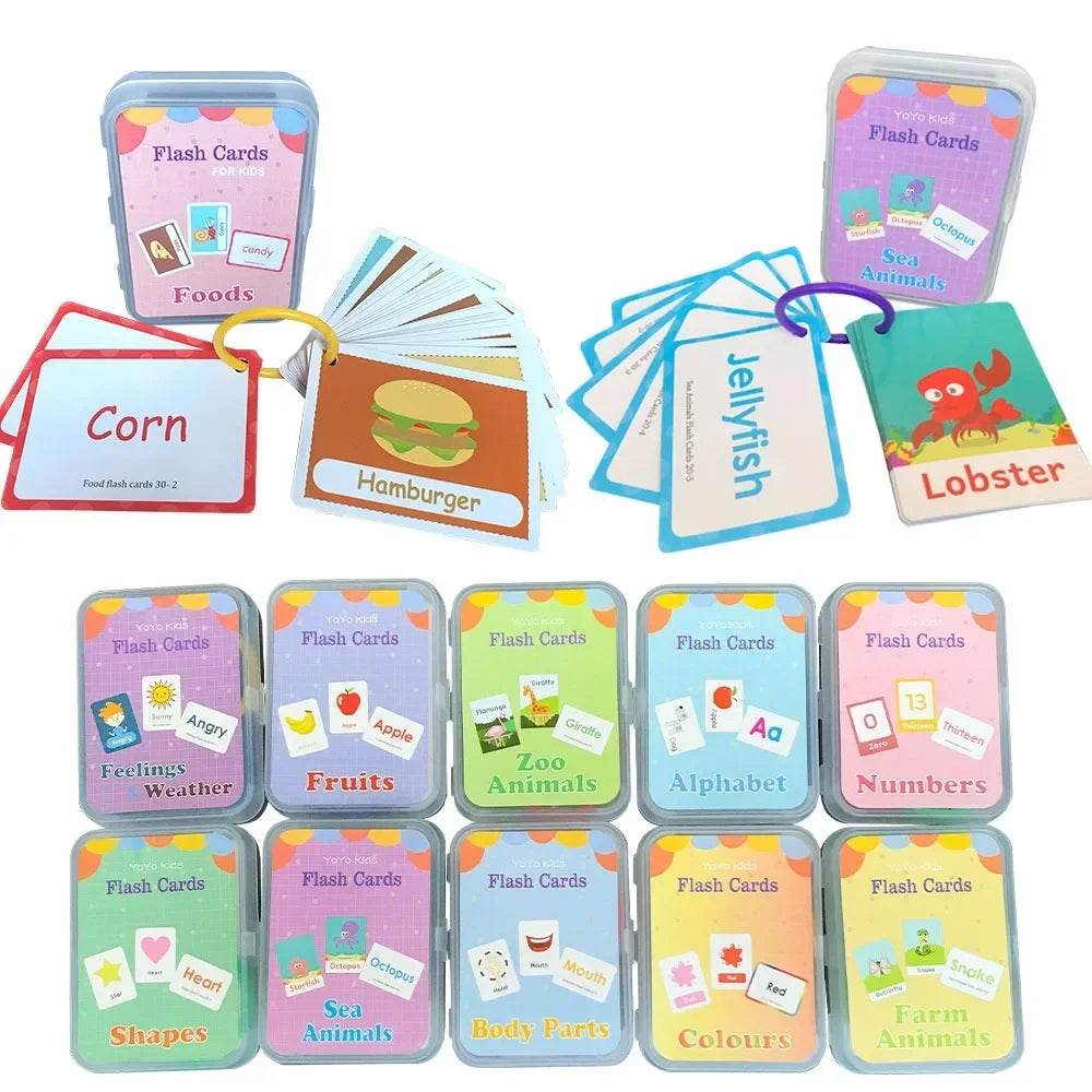 Baby Montessori Learn English Word Card Toddler Flashcards ABC Numbers Fruit Animal Body Educational Enlightenment Card for Kids - ToylandEU