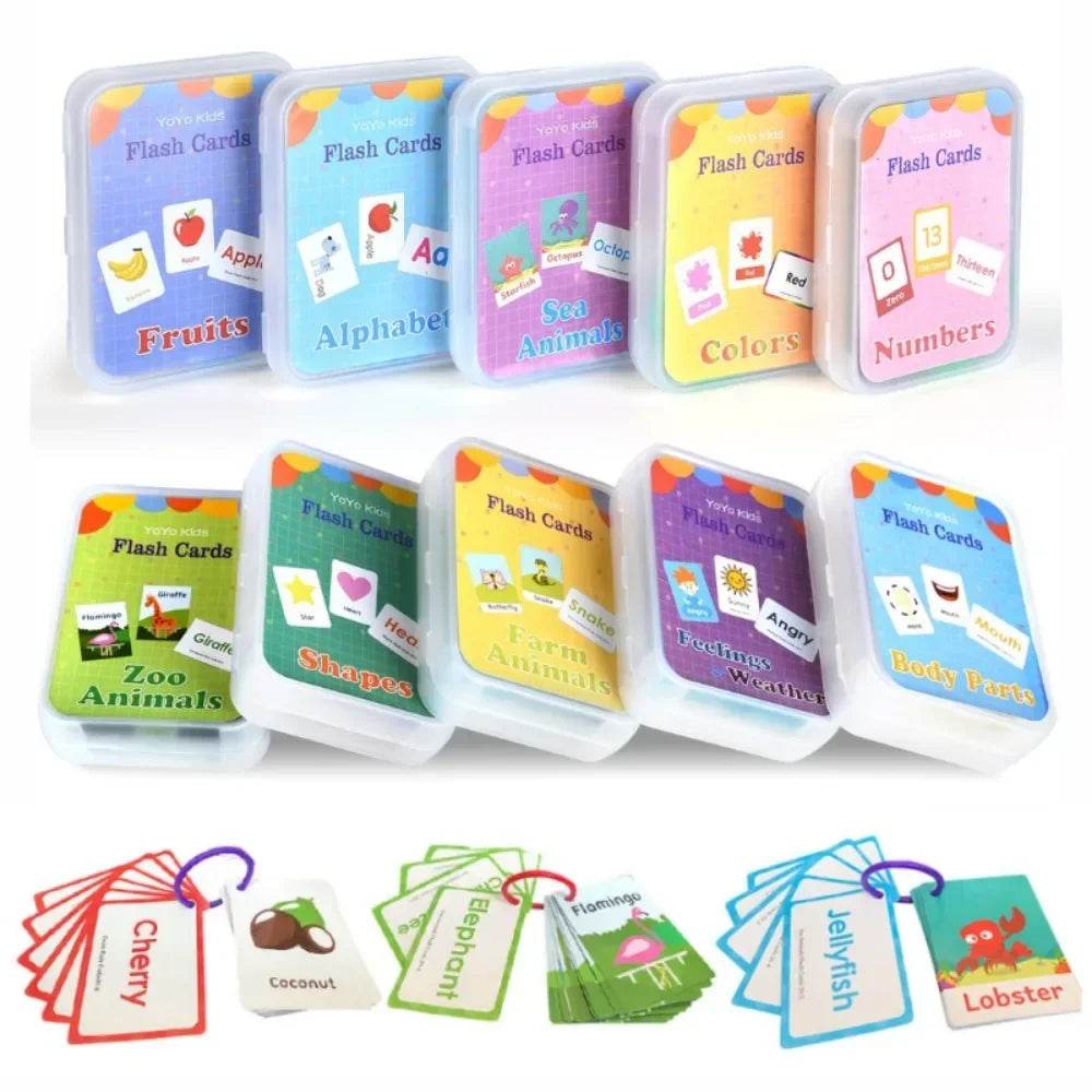 Baby Montessori Learn English Word Card Toddler Flashcards ABC Numbers Fruit Animal Body Educational Enlightenment Card for Kids - ToylandEU