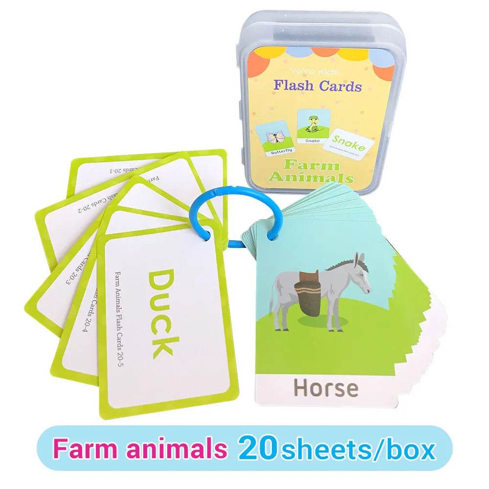 Baby Montessori Learn English Word Card Toddler Flashcards ABC Numbers Fruit Animal Body Educational Enlightenment Card for Kids - ToylandEU