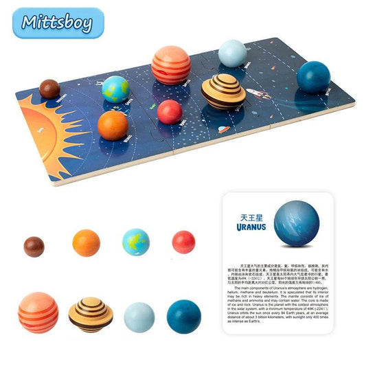 Baby Montessori Wooden Early Education Toys 3D Eight Planets Puzzle Universe Cognition Solar System Planet Matching Board - ToylandEU