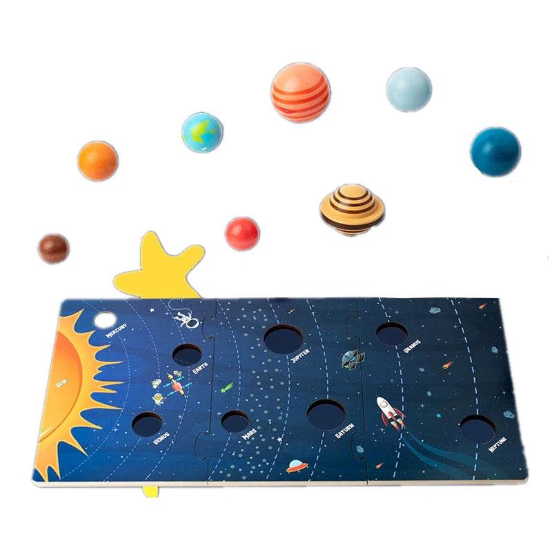 Baby Montessori Wooden Early Education Toys 3D Eight Planets Puzzle Universe Cognition Solar System Planet Matching Board - ToylandEU