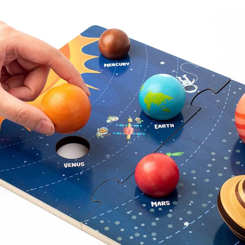 Baby Montessori Wooden Early Education Toys 3D Eight Planets Puzzle Universe Cognition Solar System Planet Matching Board - ToylandEU