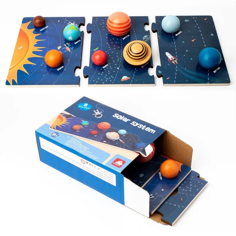 Baby Montessori Wooden Early Education Toys 3D Eight Planets Puzzle Universe Cognition Solar System Planet Matching Board - ToylandEU