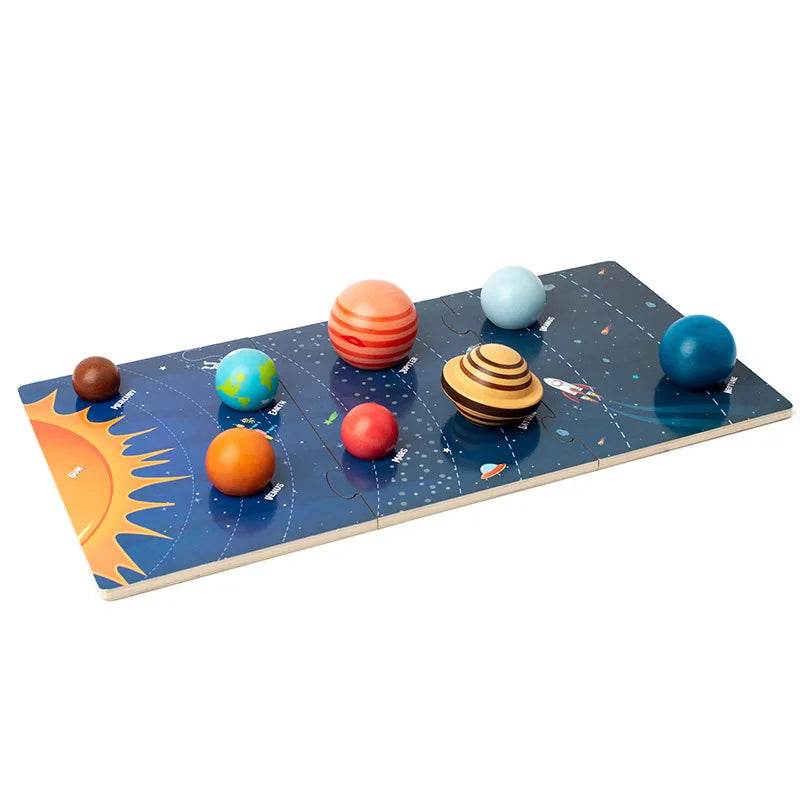 Baby Montessori Wooden Early Education Toys 3D Eight Planets Puzzle Universe Cognition Solar System Planet Matching Board - ToylandEU