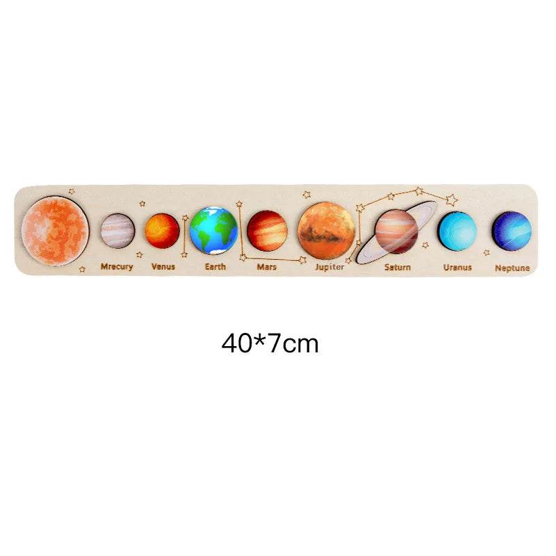 Baby Montessori Wooden Early Education Toys 3D Eight Planets Puzzle Universe Cognition Solar System Planet Matching Board - ToylandEU