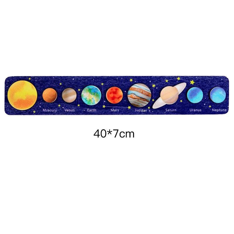 Baby Montessori Wooden Early Education Toys 3D Eight Planets Puzzle Universe Cognition Solar System Planet Matching Board - ToylandEU