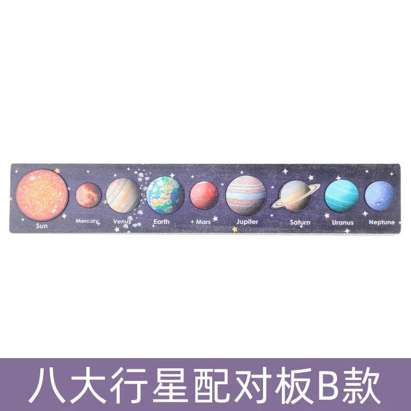 Baby Montessori Wooden Early Education Toys 3D Eight Planets Puzzle Universe Cognition Solar System Planet Matching Board - ToylandEU